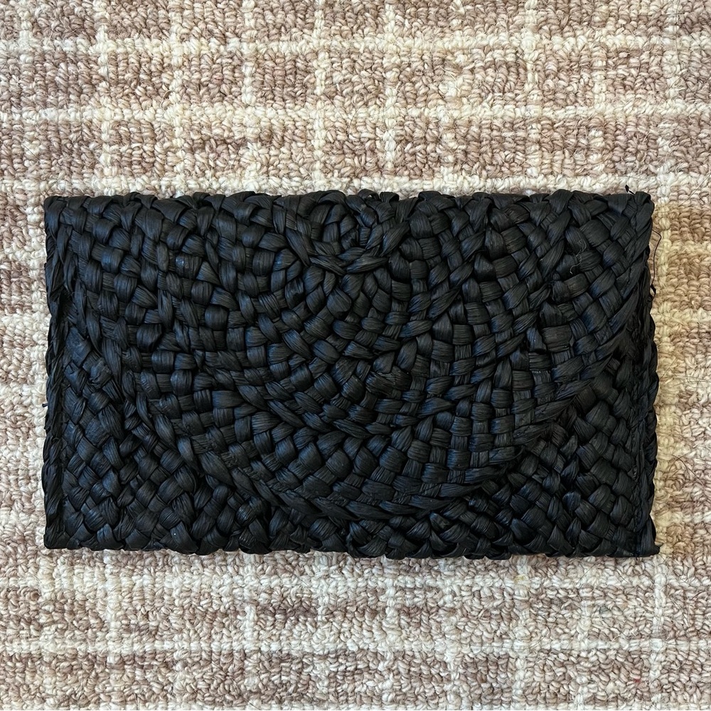 Raffia Clutch, Black